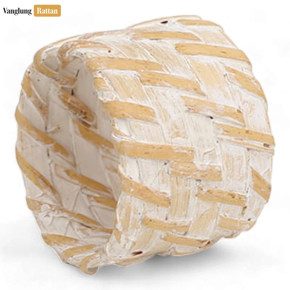 Rattan Export Whitewash Rustic Weave Bamboo Rattan Napkin Ring - REX-TW051101-WW