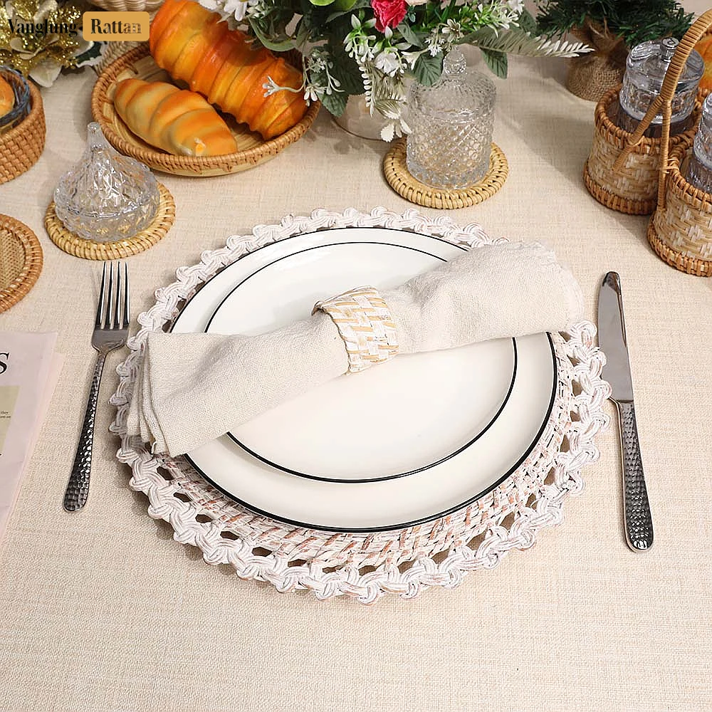 Rattan Export Whitewash Rustic Weave Bamboo Rattan Napkin Ring - REX-TW051101-WW