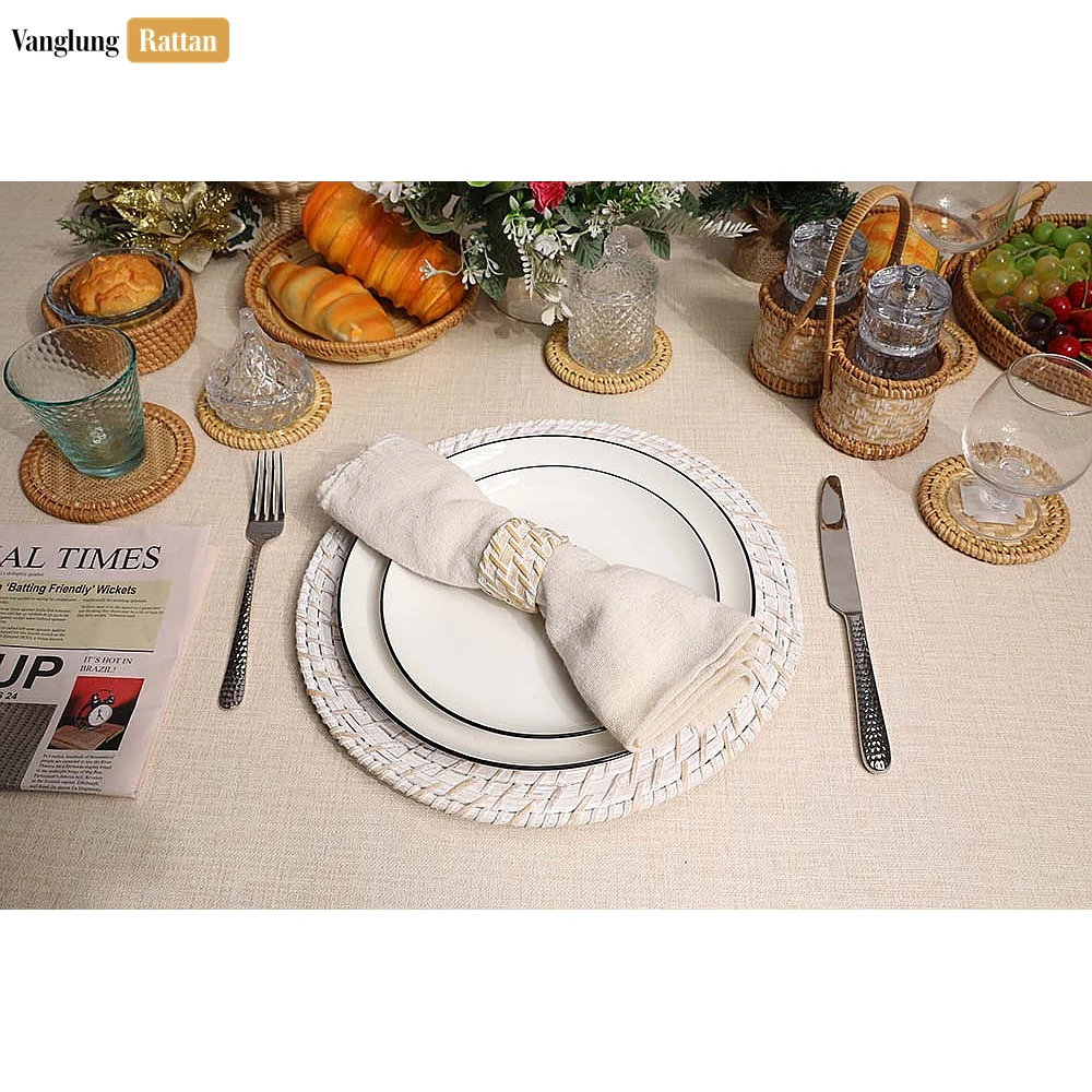 Rattan Export Whitewash Rustic Weave Bamboo Rattan Napkin Ring - REX-TW051101-WW