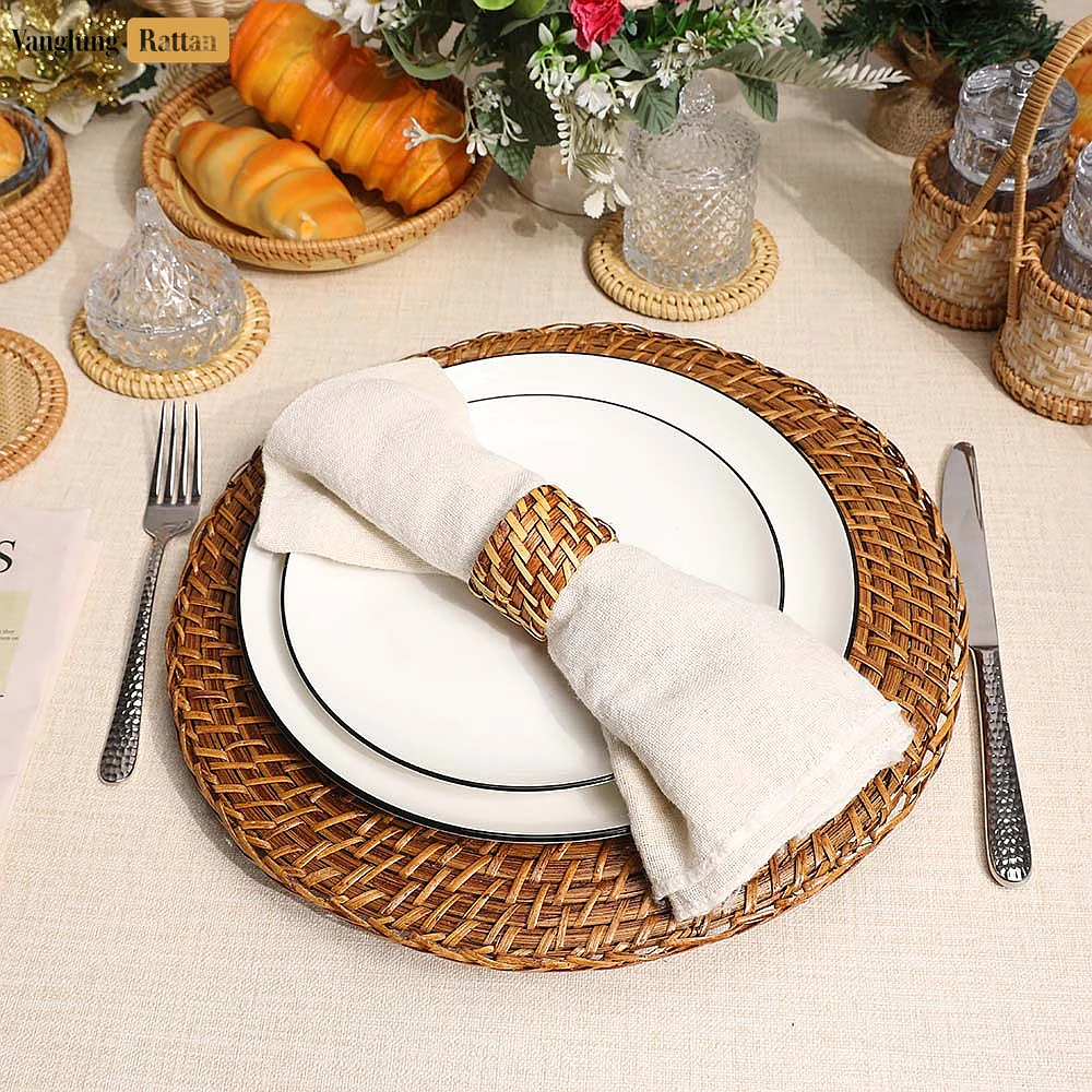 Rattan Export Light Brown Rustic Weave Bamboo Rattan Napkin Ring - REX-TW051101-LB