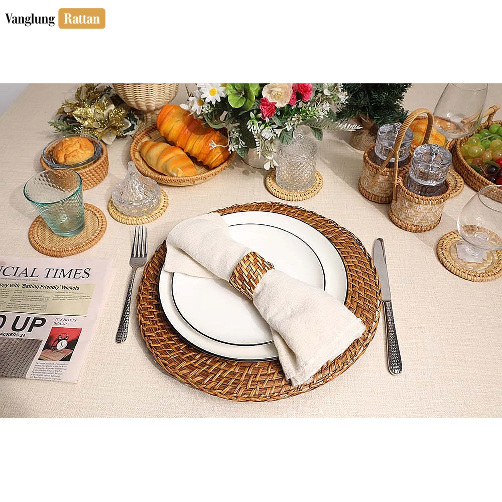 Rattan Export Light Brown Rustic Weave Bamboo Rattan Napkin Ring - REX-TW051101-LB