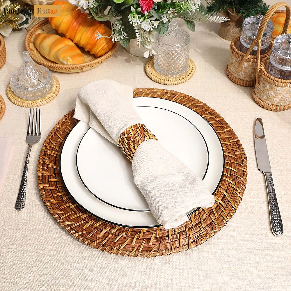 Rattan Export Dark Brown Woven Bamboo Rattan Napkin Ring - REX-TW051101-D