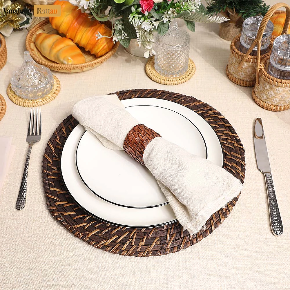 Rattan Export Dark Brown Rustic Weave Bamboo Rattan Napkin Ring - REX-TW051101-DB