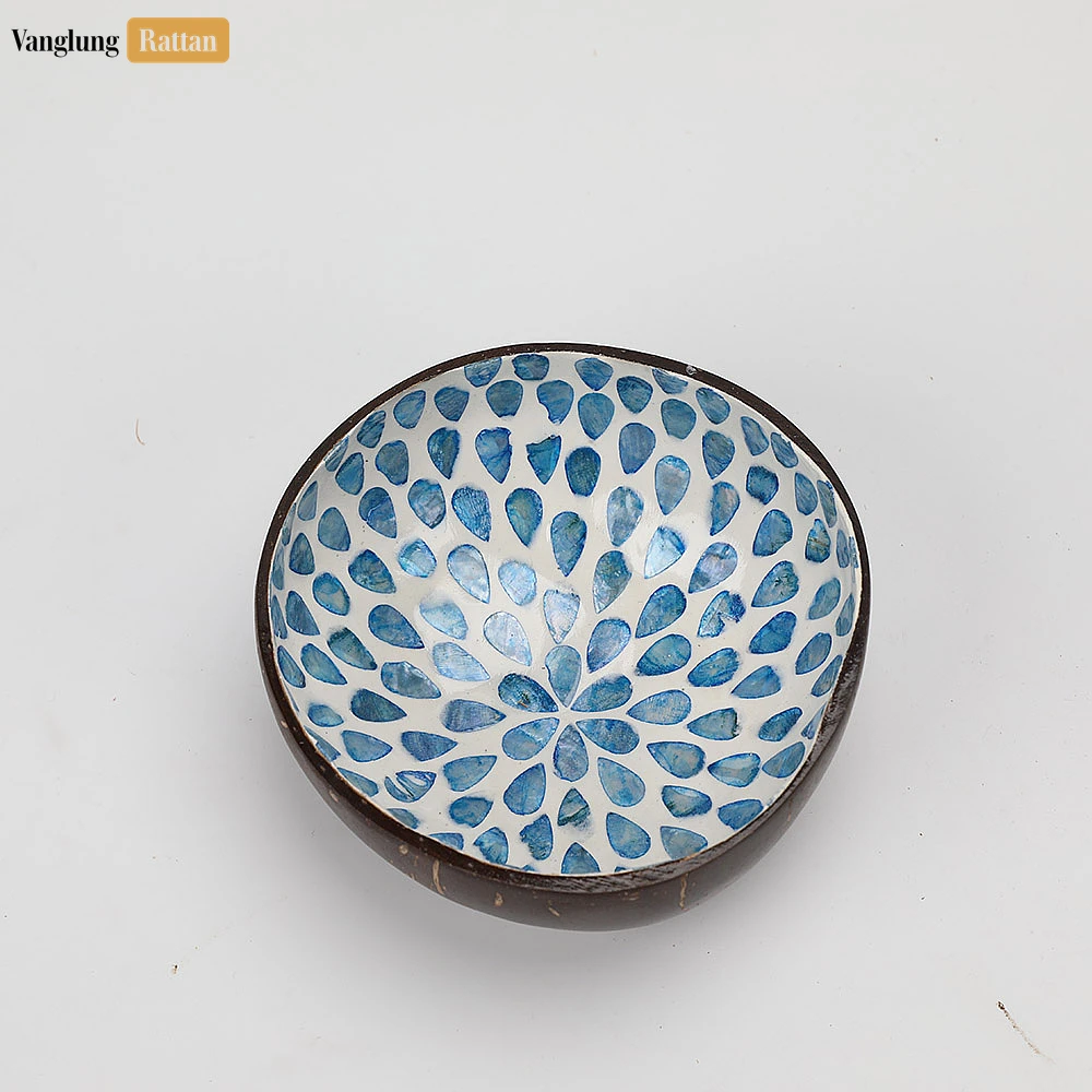 Rattan Export Handmade Coconut Bowl Mother of Pearl with Blue Teardrop - REX-TW09CC002
