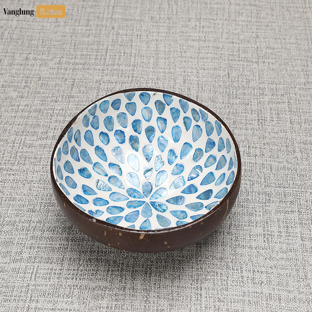 Rattan Export Handmade Coconut Bowl Mother of Pearl with Blue Teardrop - REX-TW09CC002