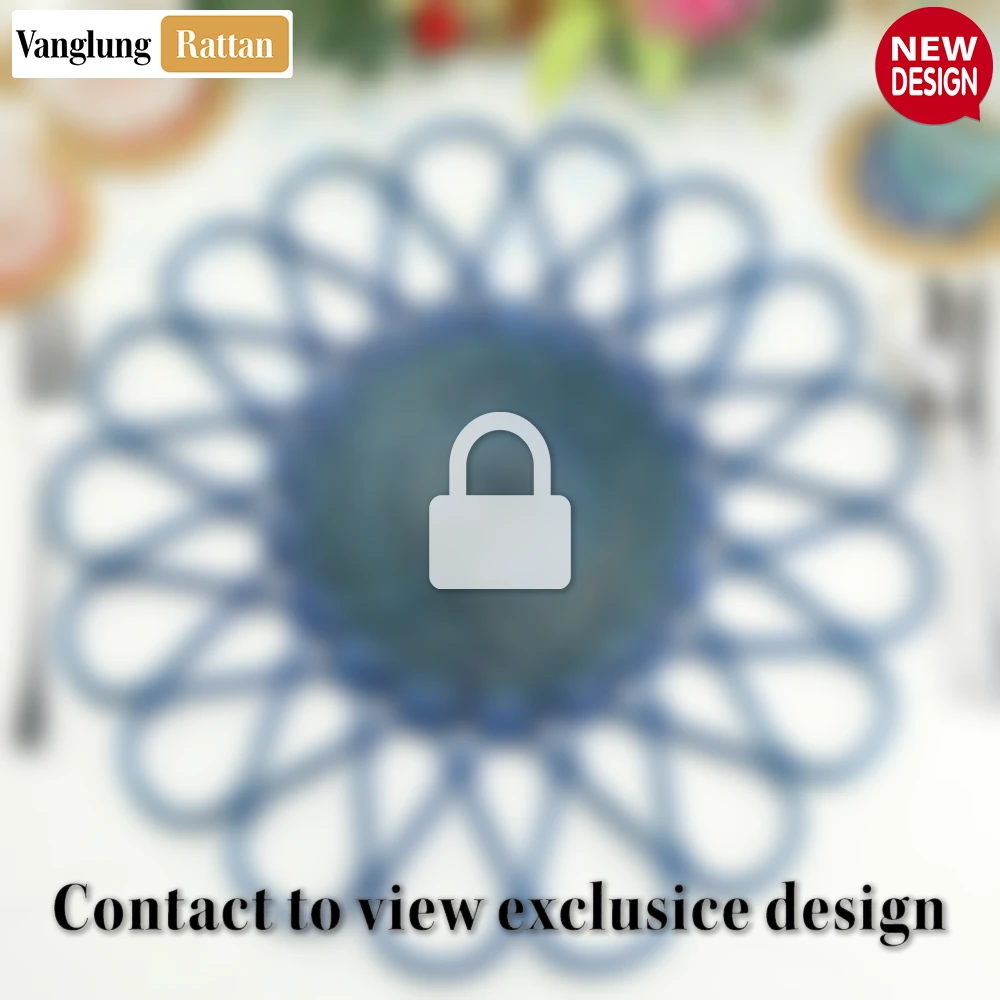 Rattan Export Blue Scalloped Flower Handwoven Bamboo Rattan Placemat with Spiral Weave - REX-UP054038