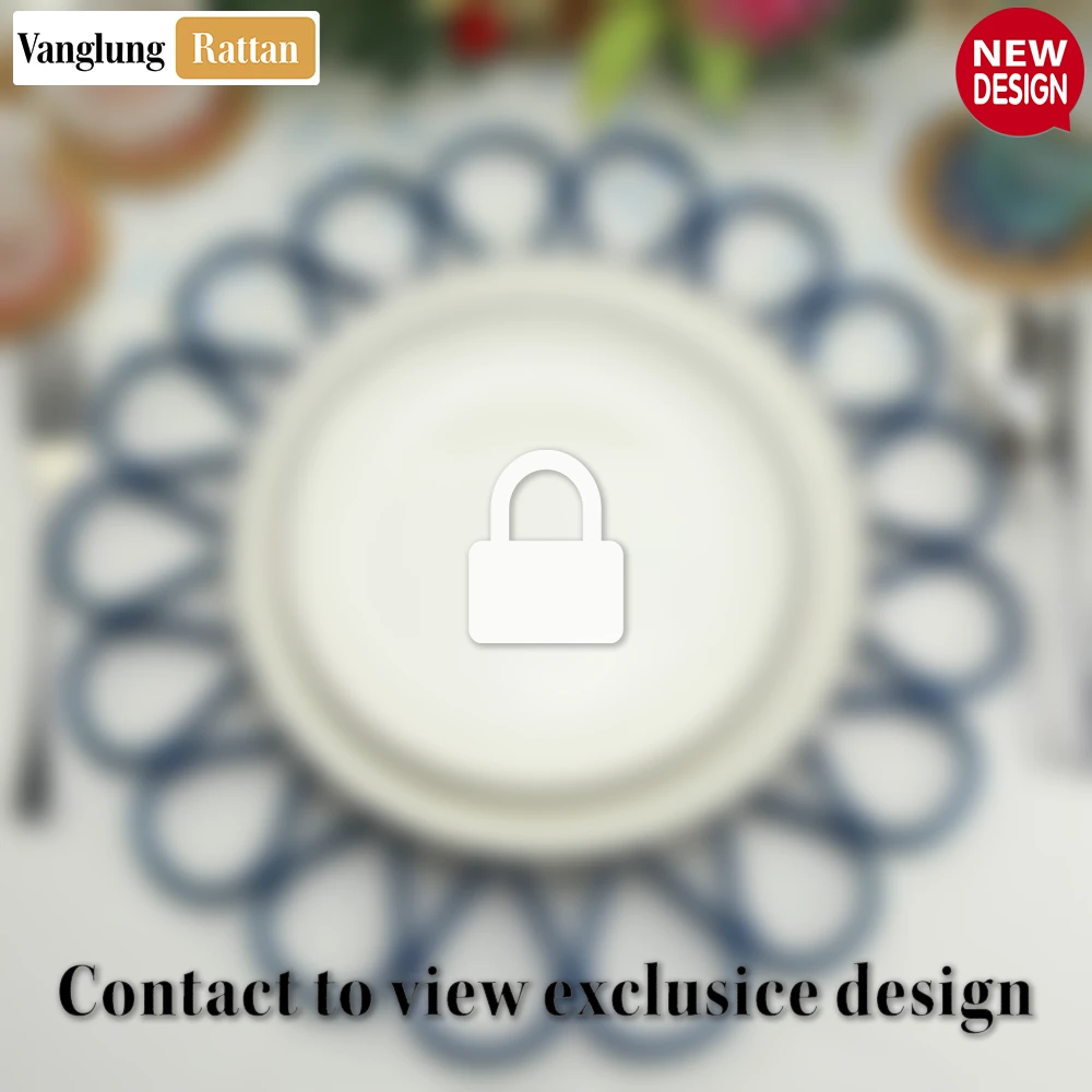 Rattan Export Blue Scalloped Flower Handwoven Bamboo Rattan Placemat with Spiral Weave - REX-UP054038
