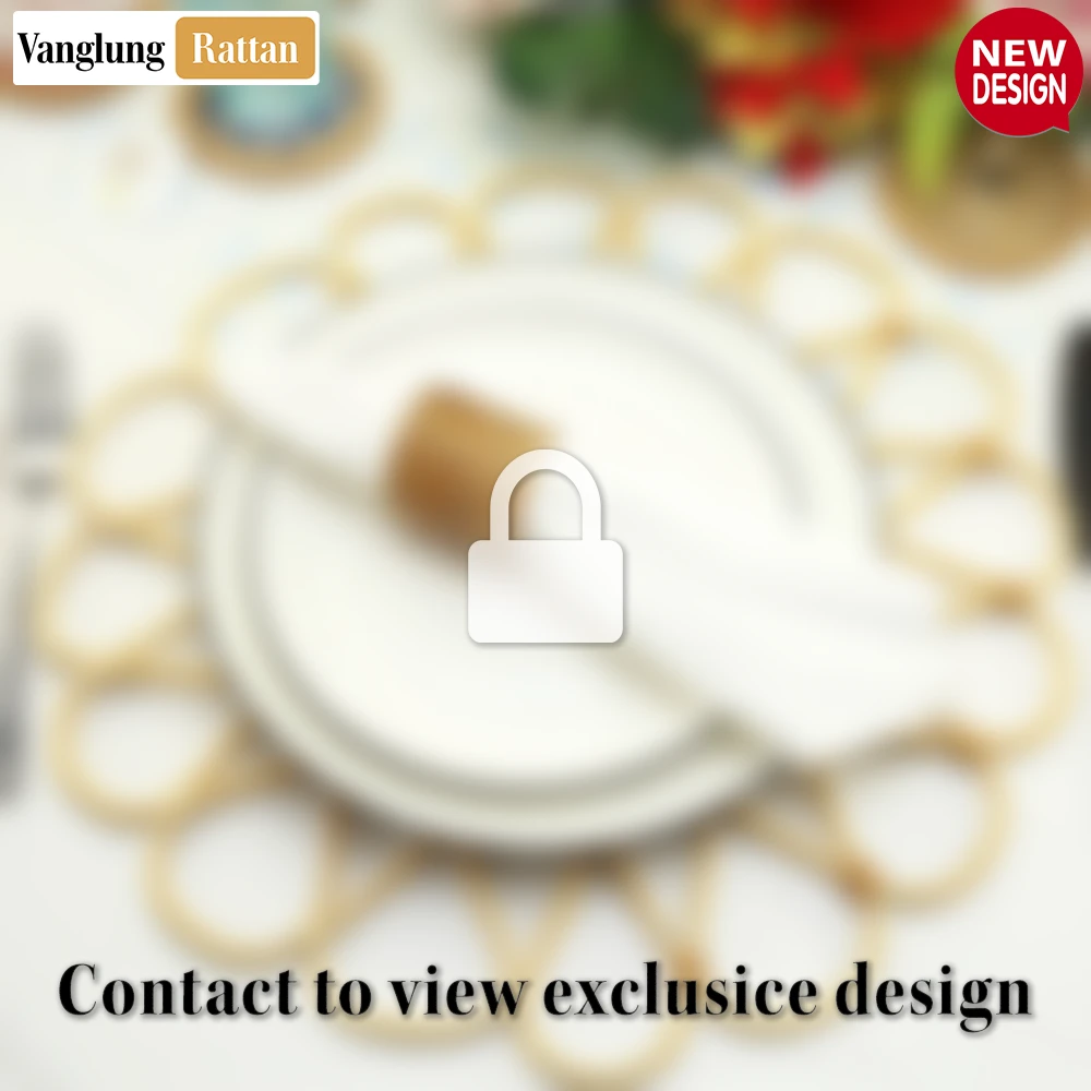 Rattan Export Yellow Scalloped Flower Handwoven Bamboo Rattan Placemat with Spiral Weave - REX-UP054037