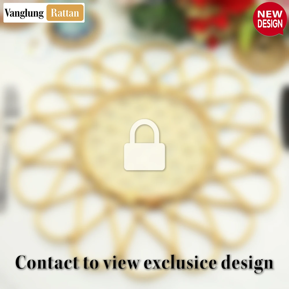 Rattan Export Yellow Scalloped Flower Handwoven Bamboo Rattan Placemat with Spiral Weave - REX-UP054037
