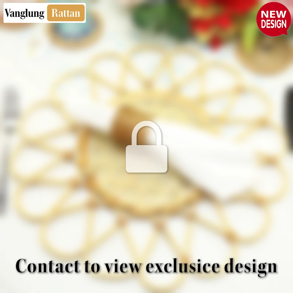 Rattan Export Yellow Scalloped Flower Handwoven Bamboo Rattan Placemat with Spiral Weave - REX-UP054037