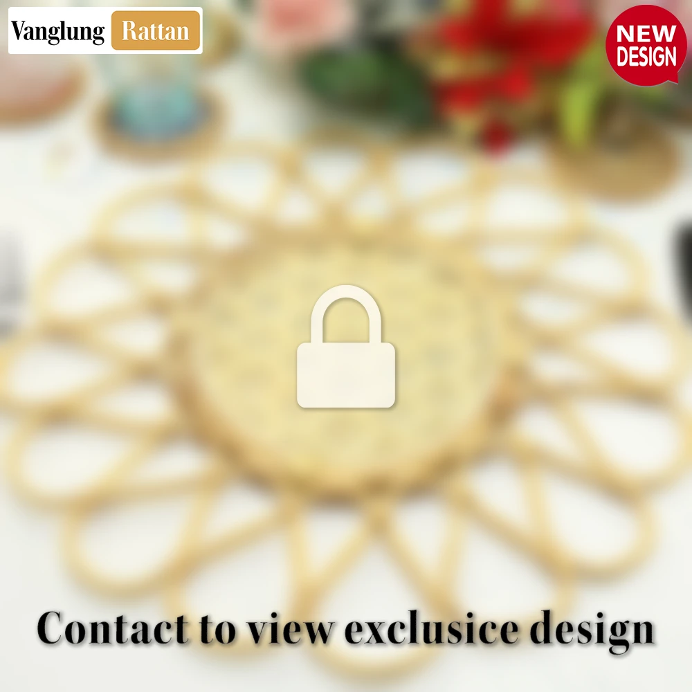 Rattan Export Yellow Scalloped Flower Handwoven Bamboo Rattan Placemat with Spiral Weave - REX-UP054037