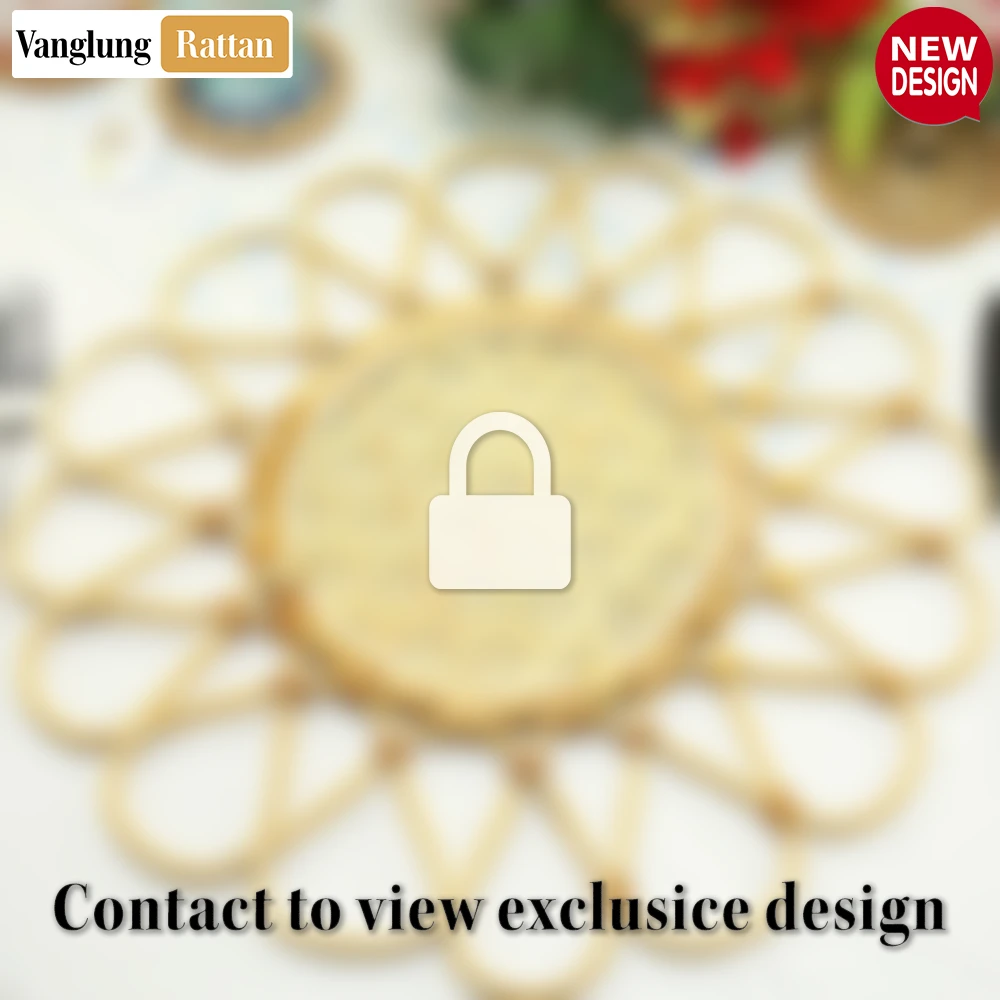 Rattan Export Yellow Scalloped Flower Handwoven Bamboo Rattan Placemat with Spiral Weave - REX-UP054037