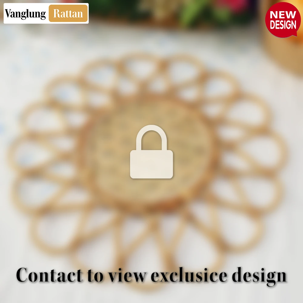 Rattan Export Yellow Scalloped Flower Handwoven Bamboo Rattan Placemat with Spiral Weave - REX-UP054037
