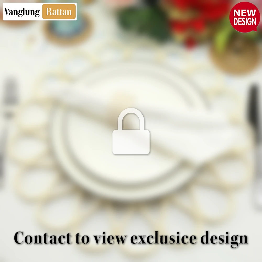 Rattan Export Natural Scalloped Flower Handwoven Bamboo Rattan Placemat with Spiral Weave - REX-UP054036