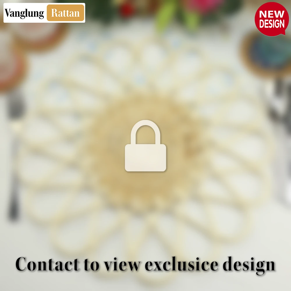 Rattan Export Natural Scalloped Flower Handwoven Bamboo Rattan Placemat with Spiral Weave - REX-UP054036
