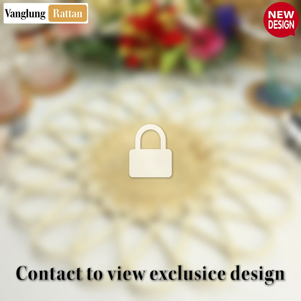 Rattan Export Natural Scalloped Flower Handwoven Bamboo Rattan Placemat with Spiral Weave - REX-UP054036