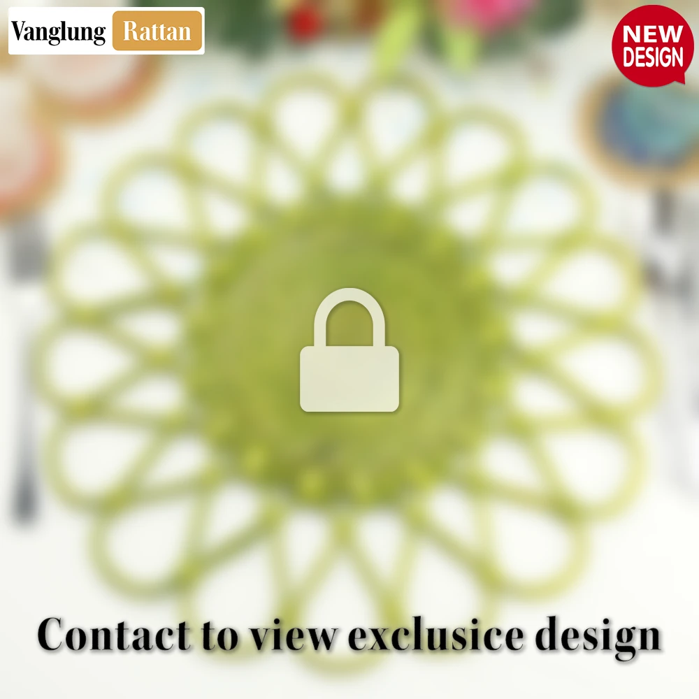 Rattan Export Light Green Scalloped Flower Handwoven Bamboo Rattan Placemat with Spiral Weave - REX-UP054035