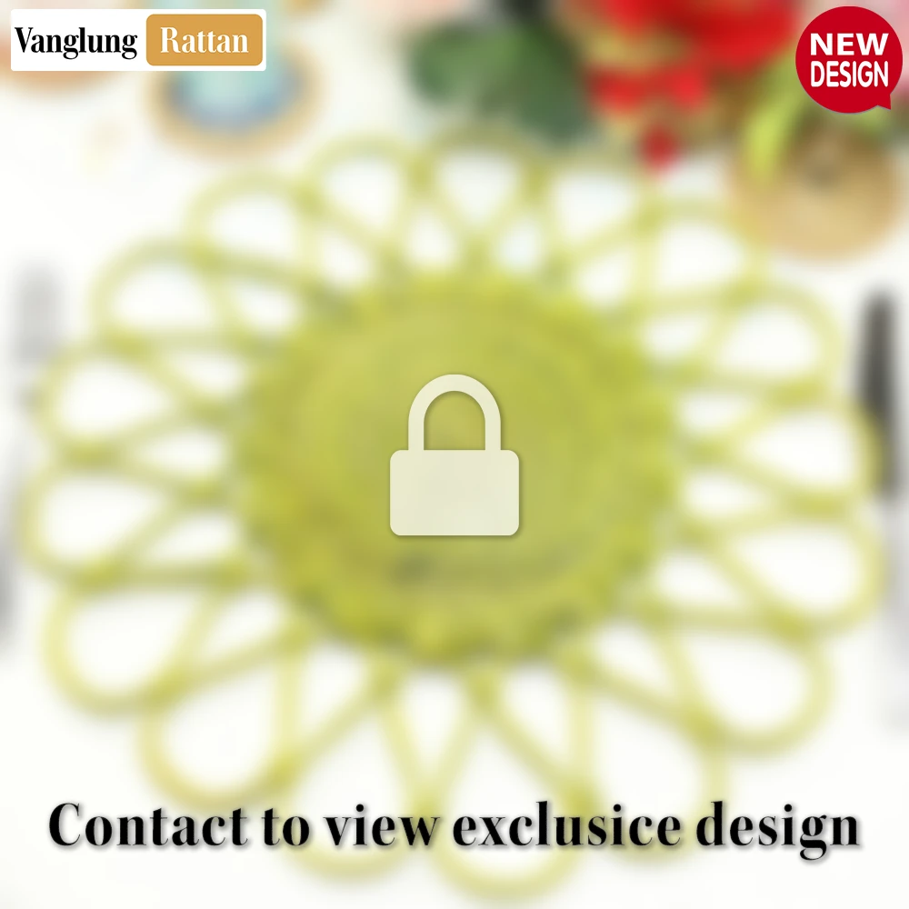 Rattan Export Light Green Scalloped Flower Handwoven Bamboo Rattan Placemat with Spiral Weave - REX-UP054035