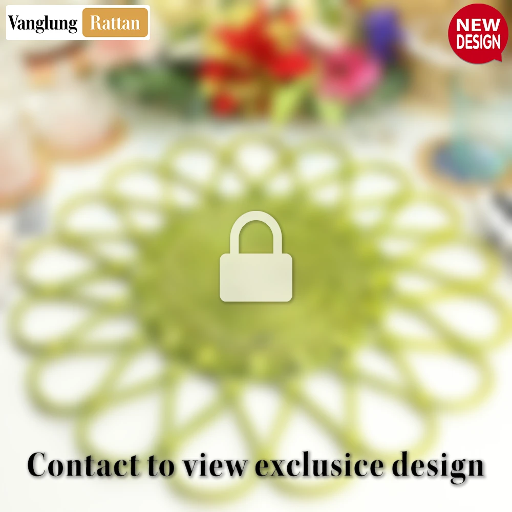 Rattan Export Light Green Scalloped Flower Handwoven Bamboo Rattan Placemat with Spiral Weave - REX-UP054035