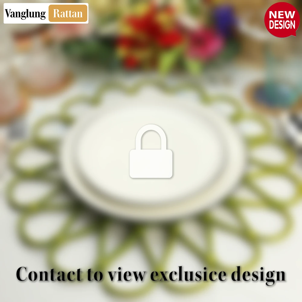 Rattan Export Light Green Scalloped Flower Handwoven Bamboo Rattan Placemat with Spiral Weave - REX-UP054035