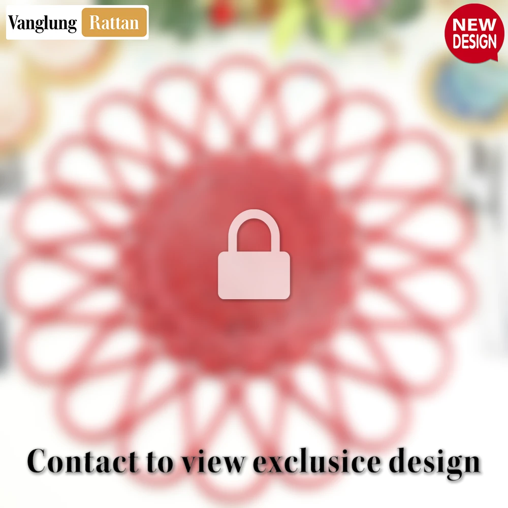 Rattan Export Red Scalloped Flower Handwoven Bamboo Rattan Placemat with Spiral Weave - REX-UP054034