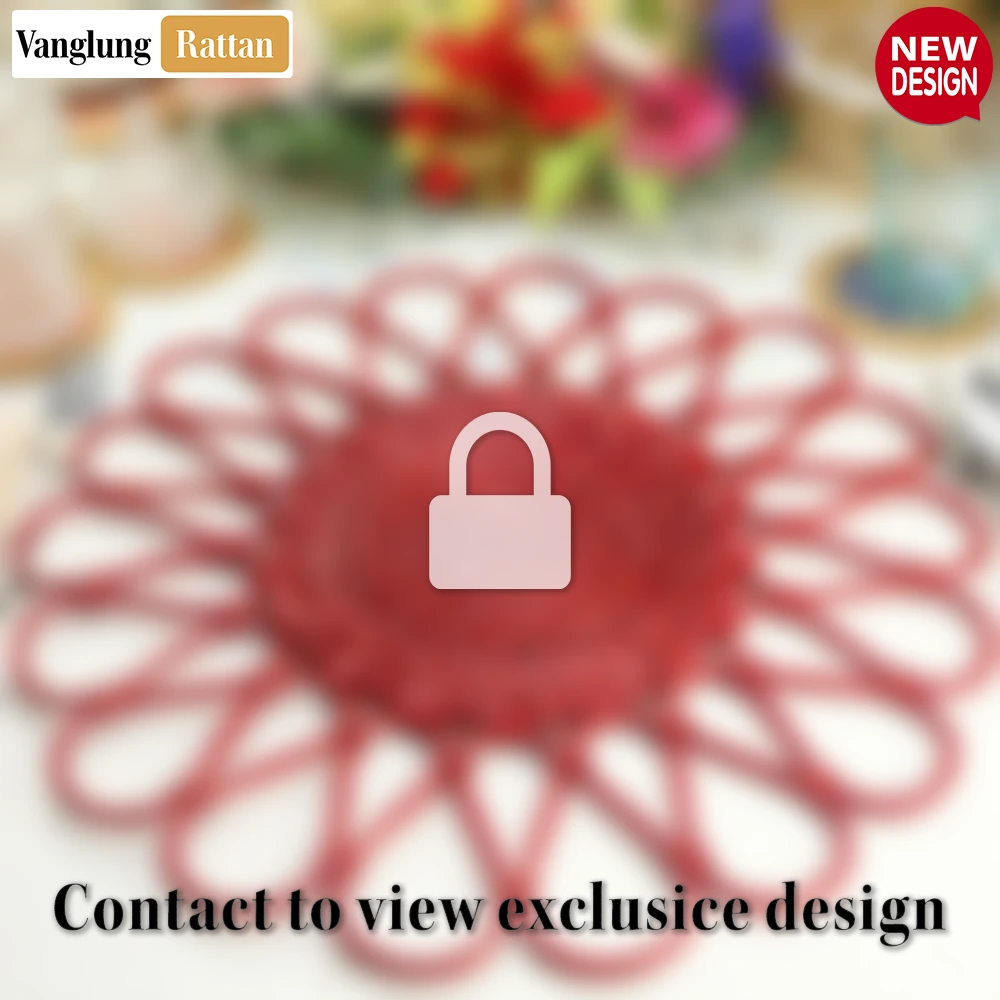 Rattan Export Red Scalloped Flower Handwoven Bamboo Rattan Placemat with Spiral Weave - REX-UP054034