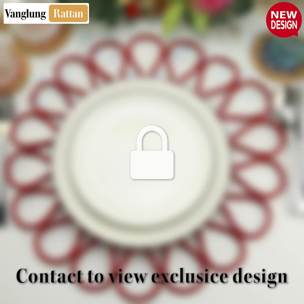 Rattan Export Red Scalloped Flower Handwoven Bamboo Rattan Placemat with Spiral Weave - REX-UP054034