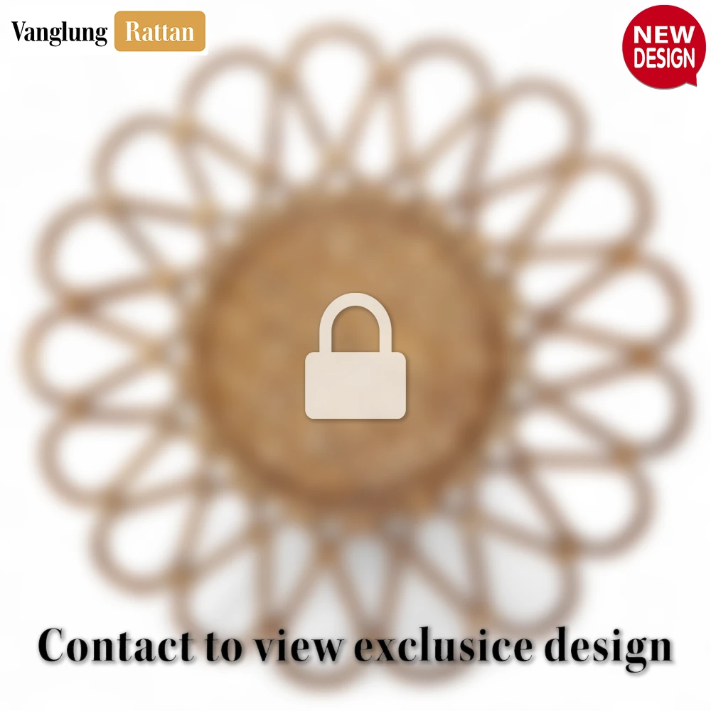 Rattan Export Scalloped Flower Handwoven Bamboo Rattan Placemat with Green Hexagon Pattern - REX-UP054031