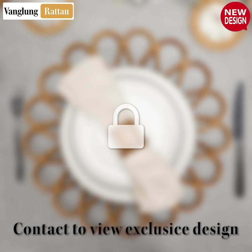 Rattan Export Scalloped Flower Handwoven Bamboo Rattan Placemat with Green Hexagon Pattern - REX-UP054031