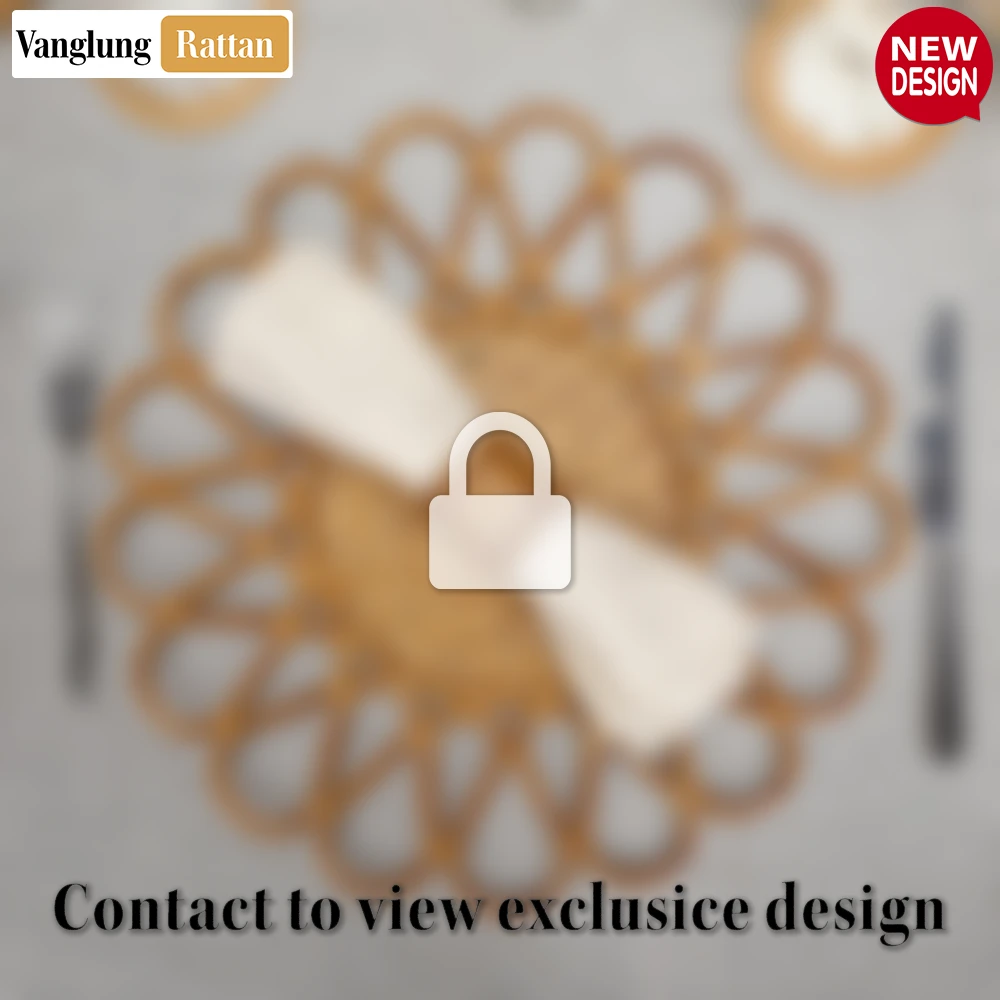 Rattan Export Scalloped Flower Handwoven Bamboo Rattan Placemat with Green Hexagon Pattern - REX-UP054031