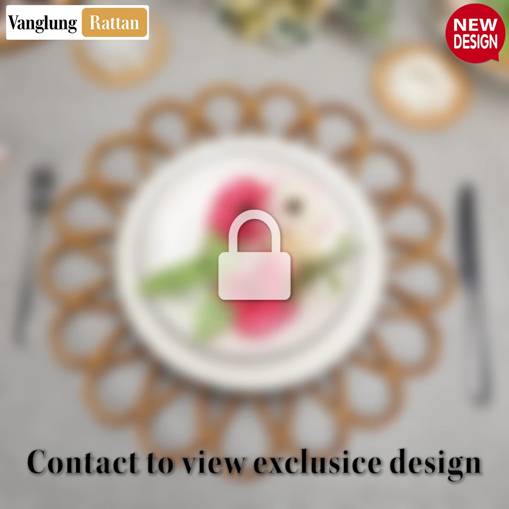 Rattan Export Scalloped Flower Handwoven Bamboo Rattan Placemat with Green Hexagon Pattern - REX-UP054031