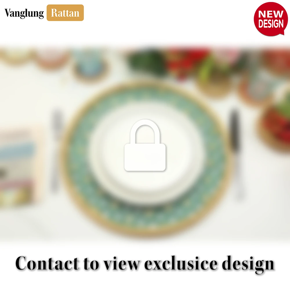 Rattan Export Round Natural Handwoven Bamboo Rattan Placemat with Green Star Hexagon Pattern - REX-UP054029