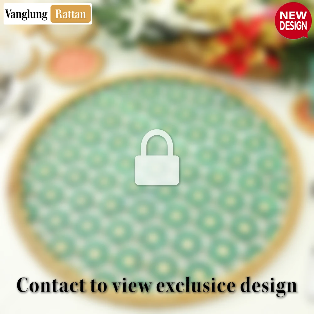 Rattan Export Round Natural Handwoven Bamboo Rattan Placemat with Green Star Hexagon Pattern - REX-UP054029