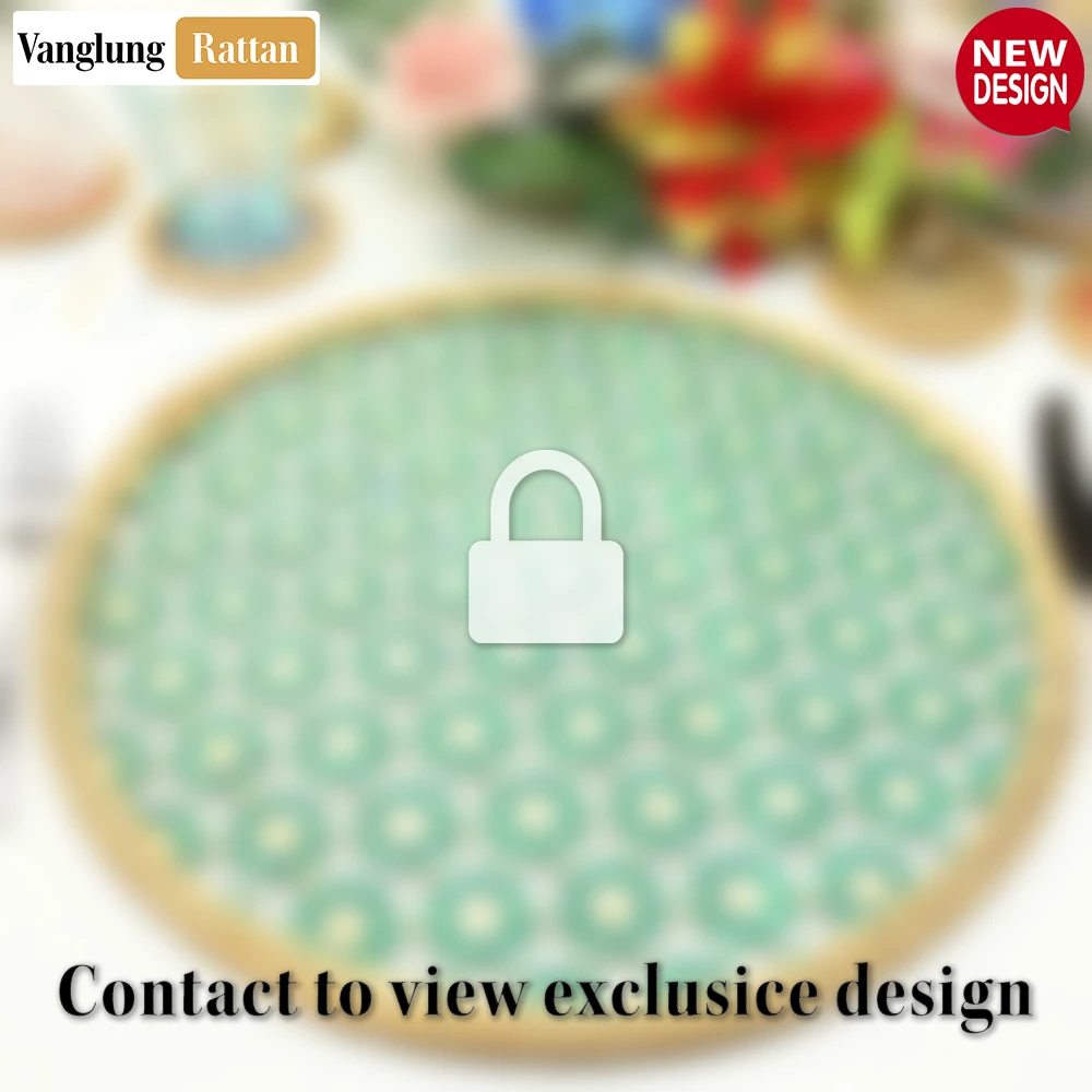 Rattan Export Round Natural Handwoven Bamboo Rattan Placemat with Green Star Hexagon Pattern - REX-UP054029