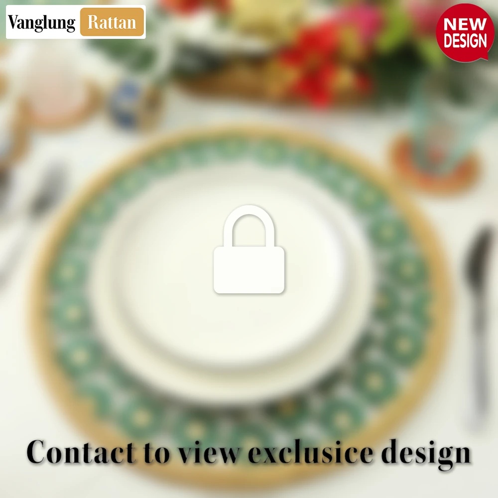 Rattan Export Round Natural Handwoven Bamboo Rattan Placemat with Green Star Hexagon Pattern - REX-UP054029