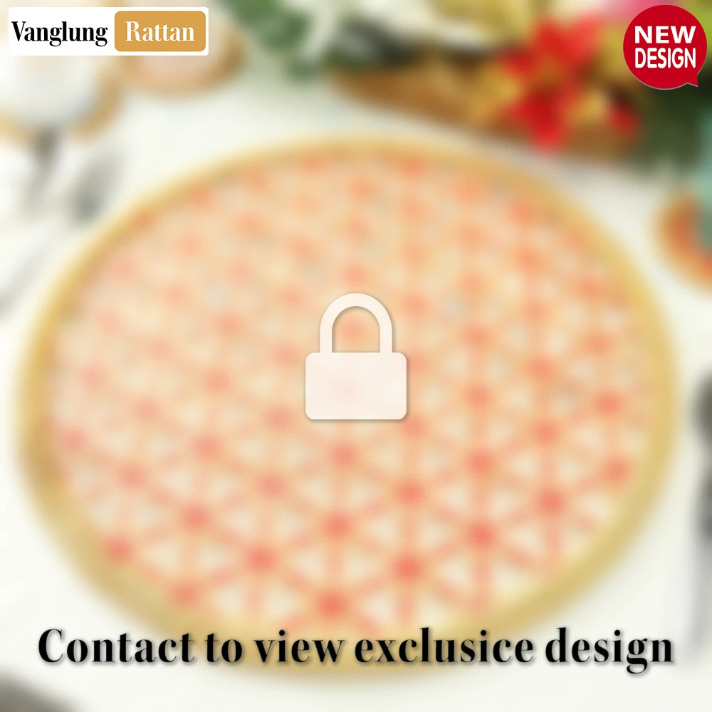 Rattan Export Round Natural Handwoven Bamboo Rattan Placemat with Red Star Hexagon Pattern - REX-UP054028