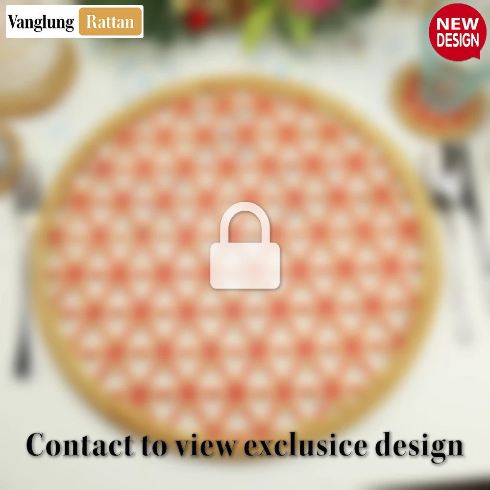 Rattan Export Round Natural Handwoven Bamboo Rattan Placemat with Red Star Hexagon Pattern - REX-UP054028