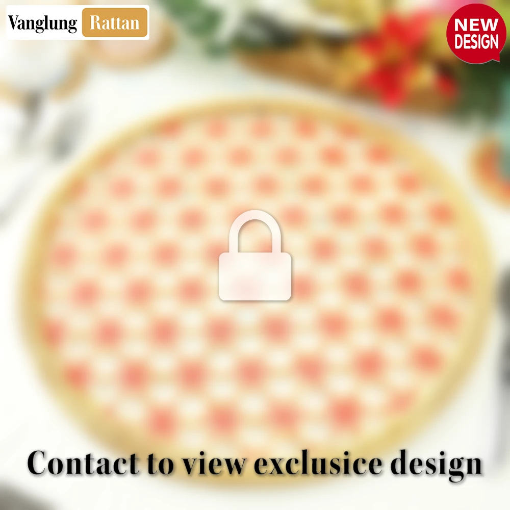 Rattan Export Round Natural Handwoven Bamboo Rattan Placemat with Red Star Hexagon Pattern - REX-UP054028