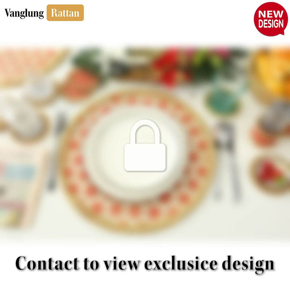 Rattan Export Round Natural Handwoven Bamboo Rattan Placemat with Red Star Hexagon Pattern - REX-UP054028