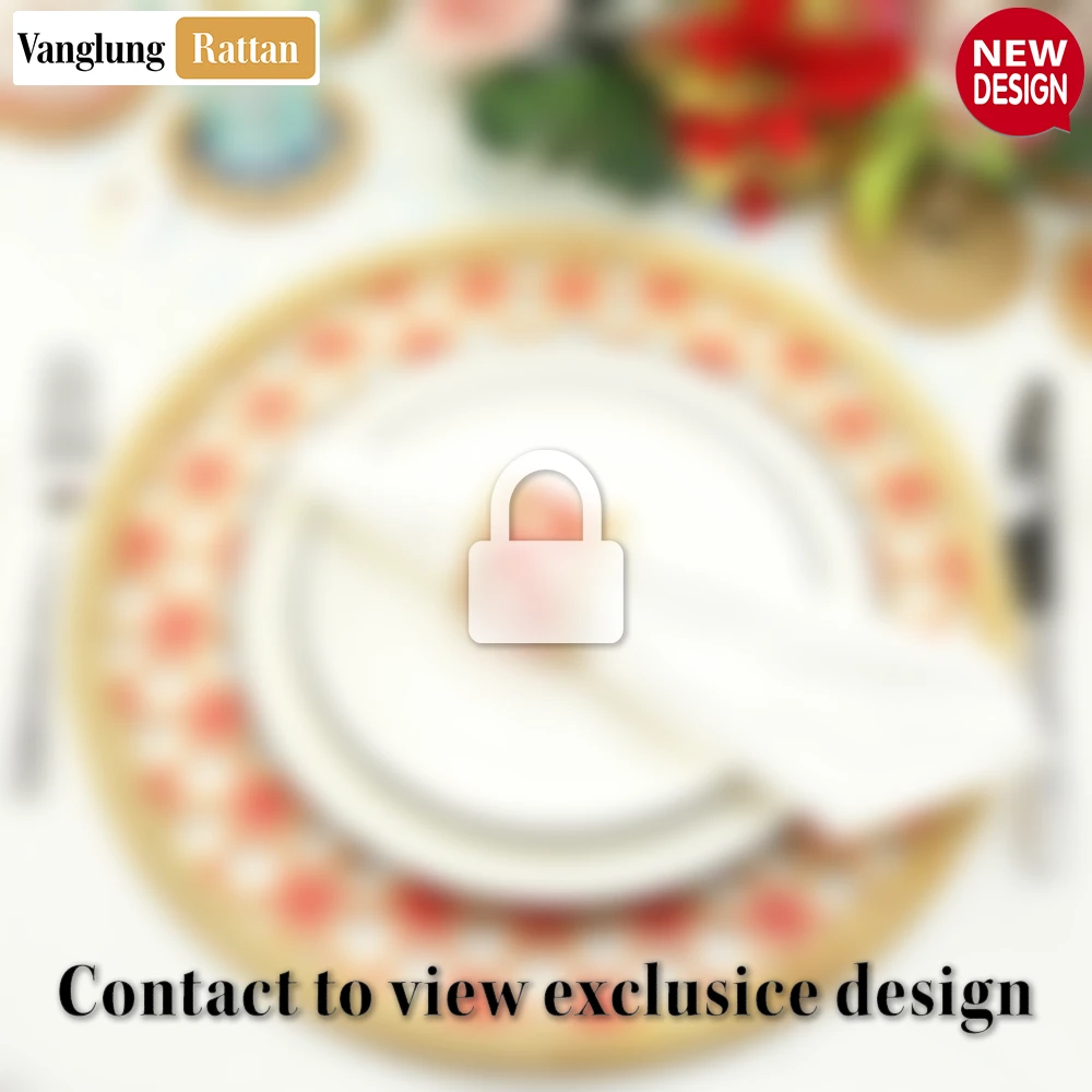 Rattan Export Round Natural Handwoven Bamboo Rattan Placemat with Red Star Hexagon Pattern - REX-UP054028