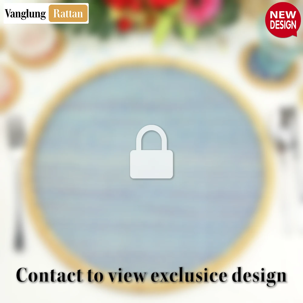 Rattan Export Round Natural Handwoven Bamboo Rattan Placemat with Blue Checkerboard Pattern - REX-UP054027