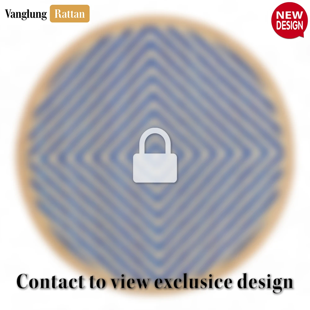 Rattan Export Round Natural Handwoven Bamboo Rattan Placemat with Blue Concentric Diamond Pattern - REX-UP054025