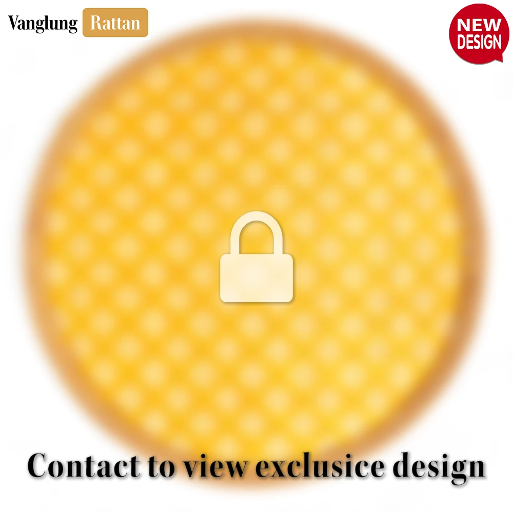 Rattan Export Round Natural Handwoven Bamboo Rattan Placemat with Yellow Geometric Diamond Pattern - REX-UP054024