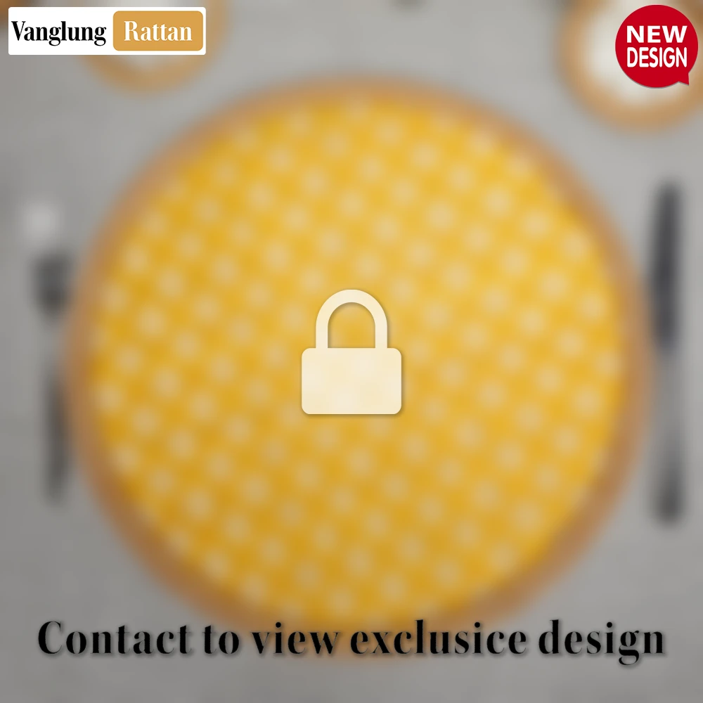 Rattan Export Round Natural Handwoven Bamboo Rattan Placemat with Yellow Geometric Diamond Pattern - REX-UP054024