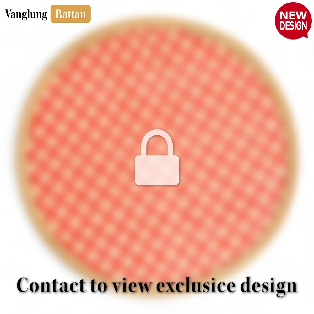 Rattan Export Round Natural Handwoven Bamboo Rattan Placemat with Red Geometric Diamond Pattern - REX-UP054021