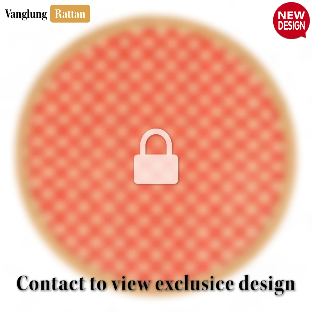 Rattan Export Round Natural Handwoven Bamboo Rattan Placemat with Red Geometric Diamond Pattern - REX-UP054021