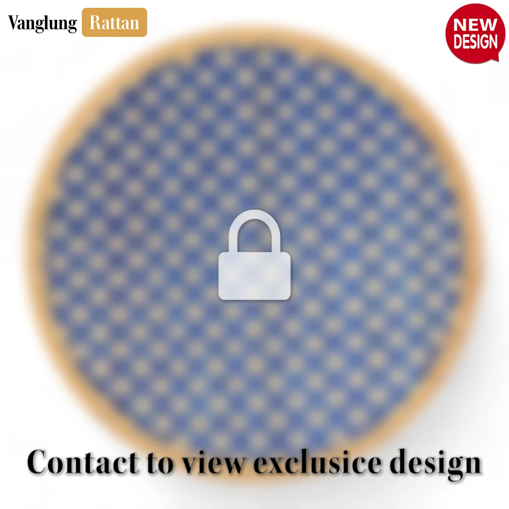 Rattan Export Round Natural Handwoven Bamboo Rattan Placemat with Blue Geometric Diamond Pattern - REX-UP054020