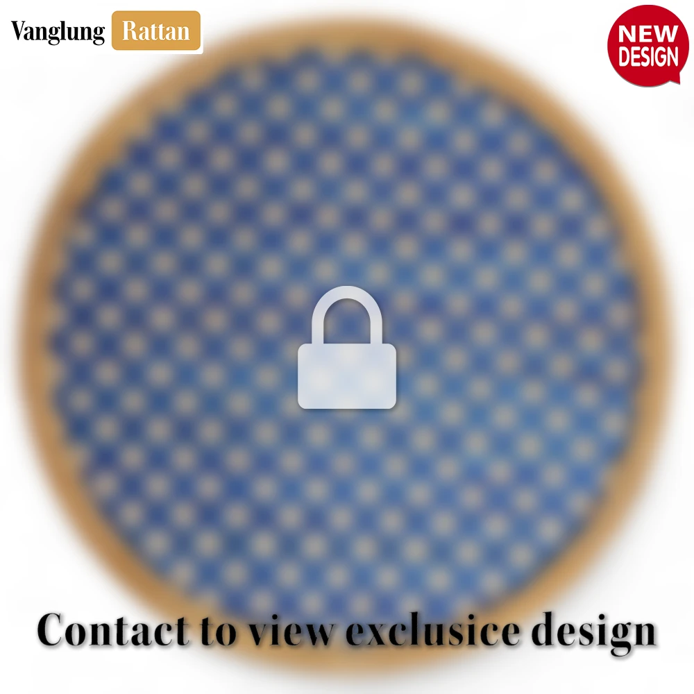 Rattan Export Round Natural Handwoven Bamboo Rattan Placemat with Blue Geometric Diamond Pattern - REX-UP054020
