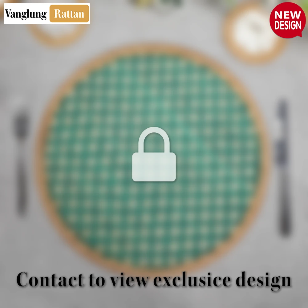 Rattan Export Round Natural Handwoven Bamboo Rattan Placemat with Green Geometric Diamond Pattern - REX-UP054019