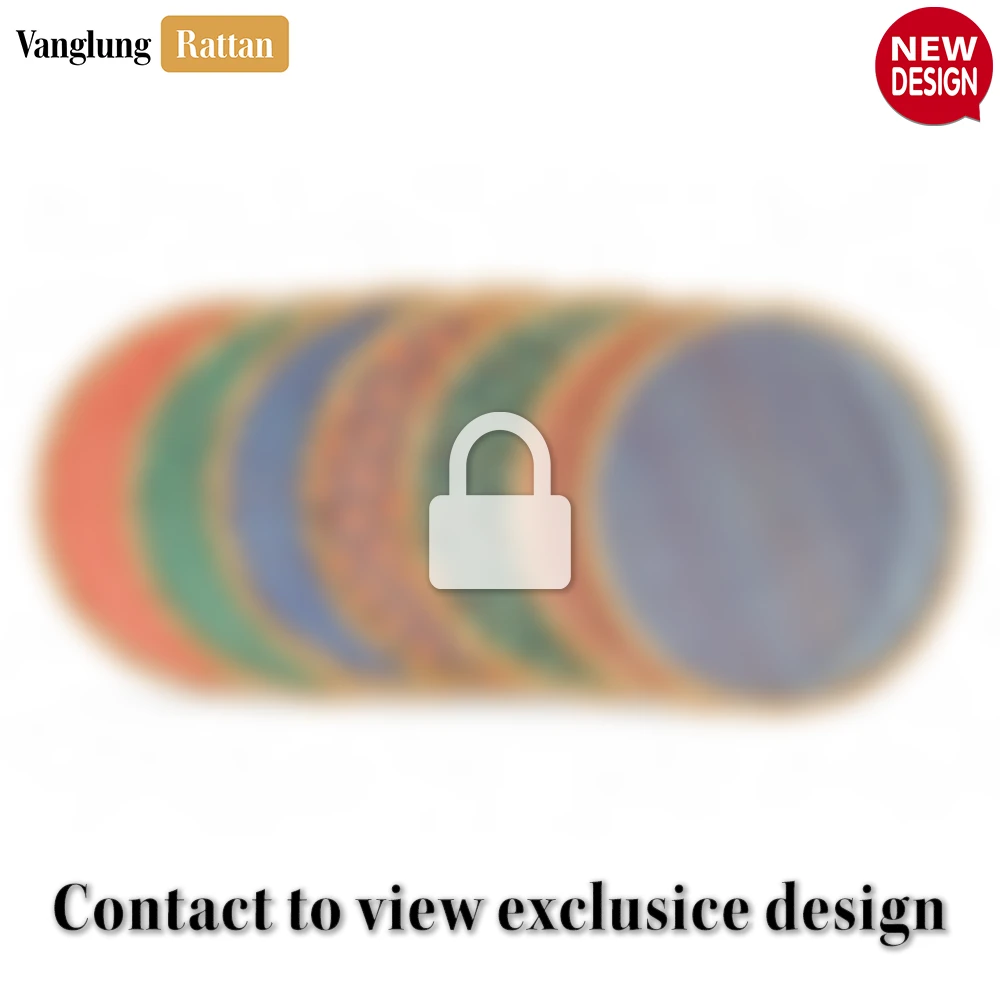 Rattan Export Round Natural Handwoven Bamboo Rattan Placemat with Green Geometric Diamond Pattern - REX-UP054019